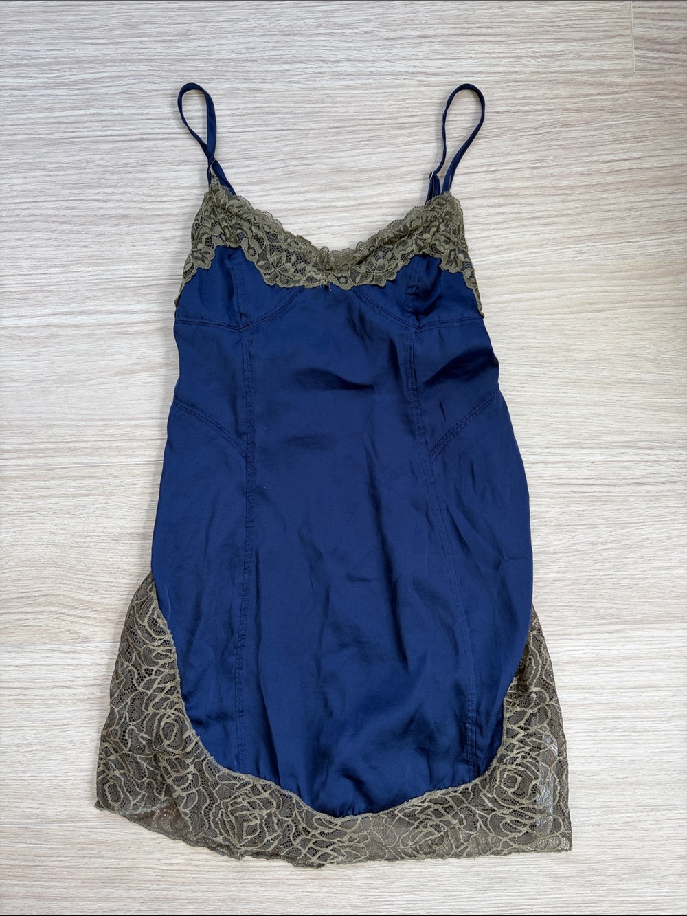 Free People Navy Slip with Olive Lace Trim
